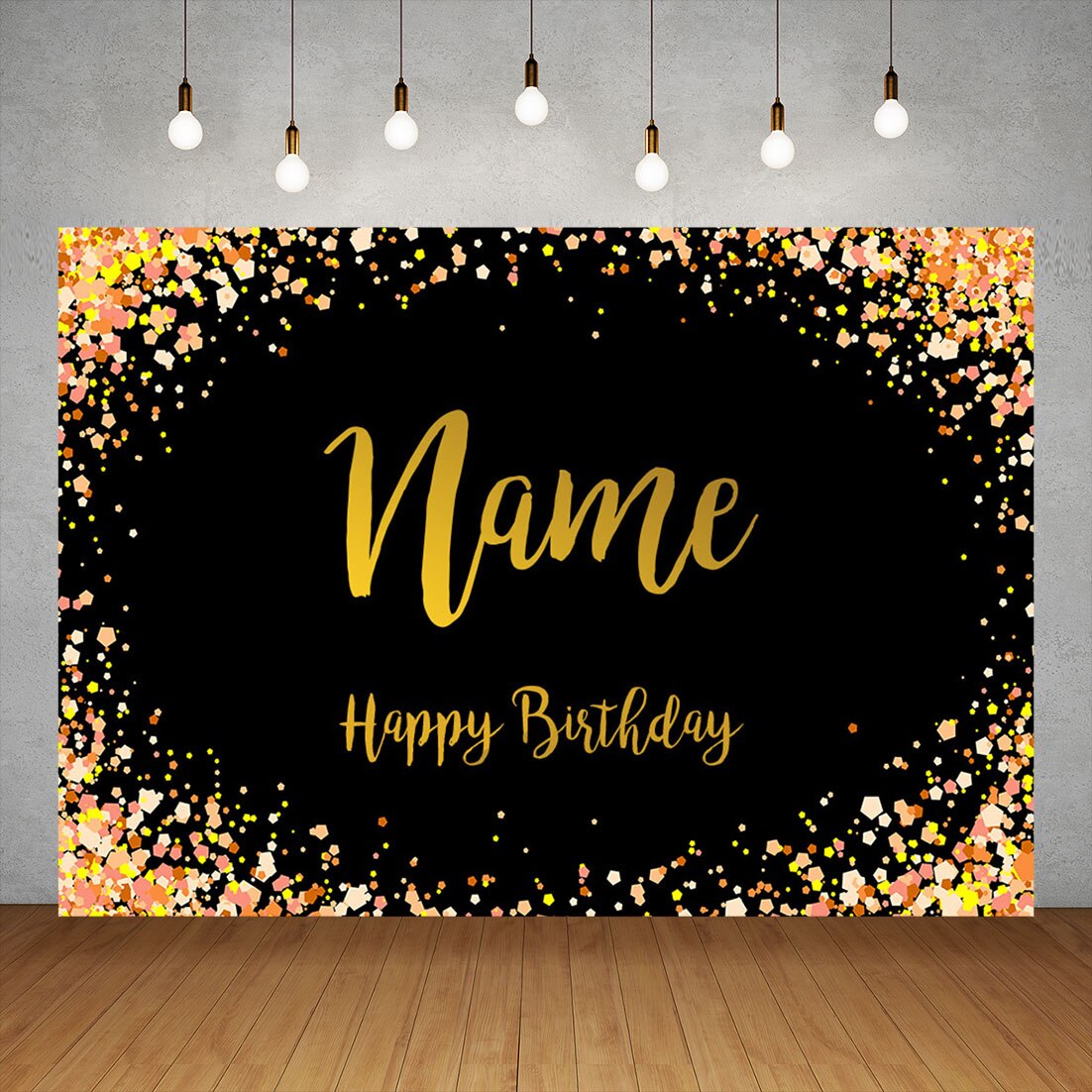 Birthday Black Golden Glitter Custom Name Photography Backgrounds Vinyl Backdrop Children Party Banner Anniversary Photocall 