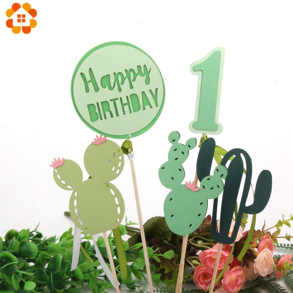 1Set Jungle Animals Cactus Cake Toppers Happy Birthday Decorations For Children's Day Boy Girl Party Baking Sweet Gifts Supplies PartyDecorHQ