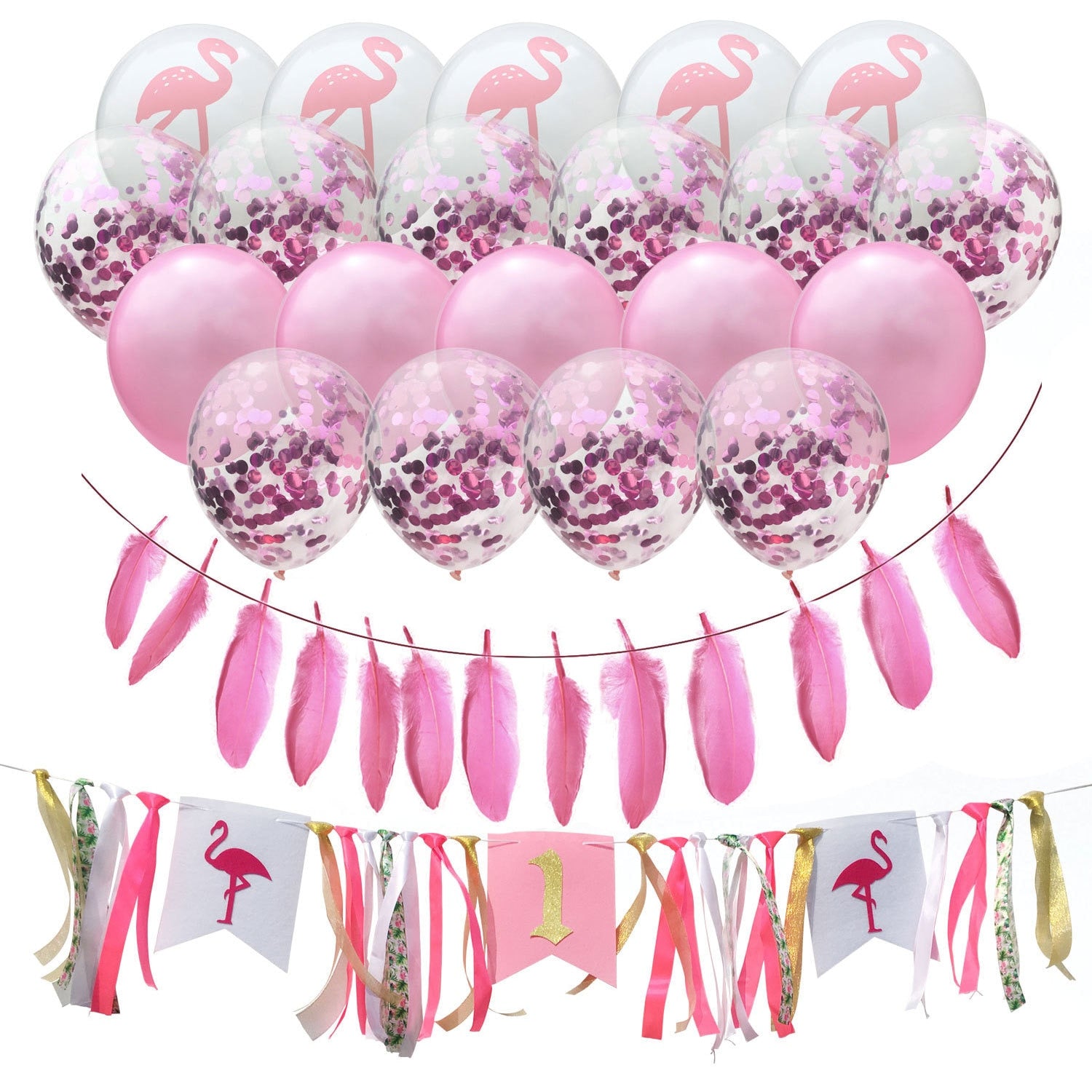 Hawaii Theme Party Decoration White Pink Flamingo Confetti Latex Balloon Feather Banner Birthday Supplies 