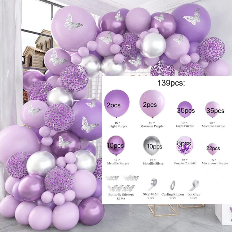 Purple Balloons Garland Arch Kit Light Purple White Gold Confetti Ballons Arch Chain For Girls Birthday Wedding Party Decor PartyDecorHQ