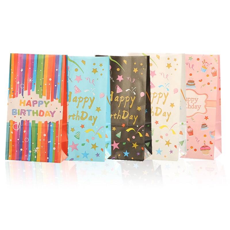 pcs Happy Birthday Gifts Bag Flower Pattern Kraft Paper Bags Candy Cake Packaging Boy Girl Anniversary Party Supplies 