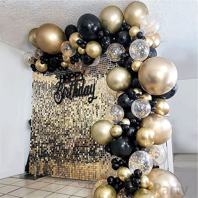 123pcs Black Golden Balloon Garland Kit Gold Confetti Latex Ballon  30th 40th 50th Happy Birthday Baby Shower Party Decoration PartyDecorHQ