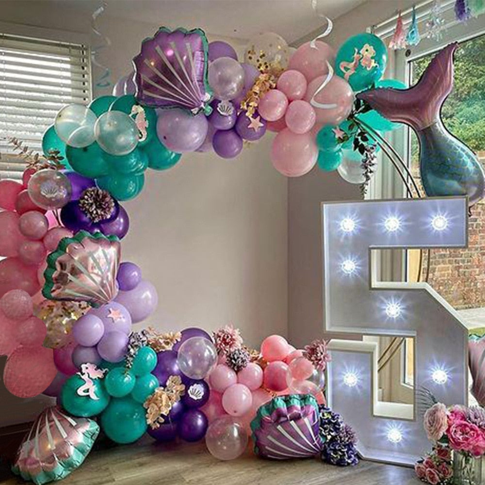 97pcs Mermaid Theme Arch Balloons Garlands Under The Sea Mermaid Ballon Happy Birthday Party Decor Kids Girls Balon Babayshower PartyDecorHQ