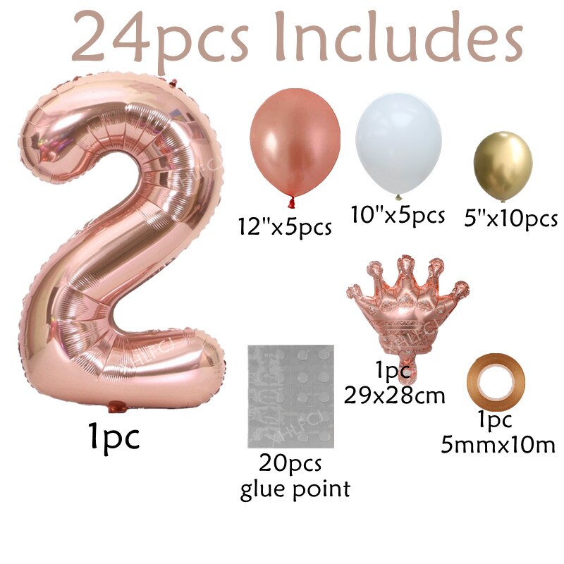 Pcs inch Number Foil Baby Shower Birthday Balloon Crown Rose Gold Figures Balloons Wedding Party Decoration Globos 