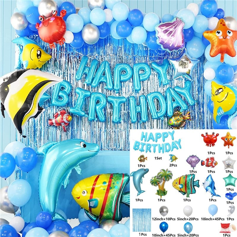 Pcs/Set Ocean World Birthday Party Decorations Balloons Garland Kit Octopus Foil Balloon Arch Kids Sea Decor Supplies Inflatable