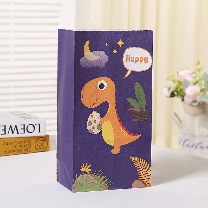 pcs Cartoon Dinosaur Gifts Bags Kraft Paper Candy Cooking Bag Packaging Jungle Birthday Decoration Baby Shower Guests Gift 