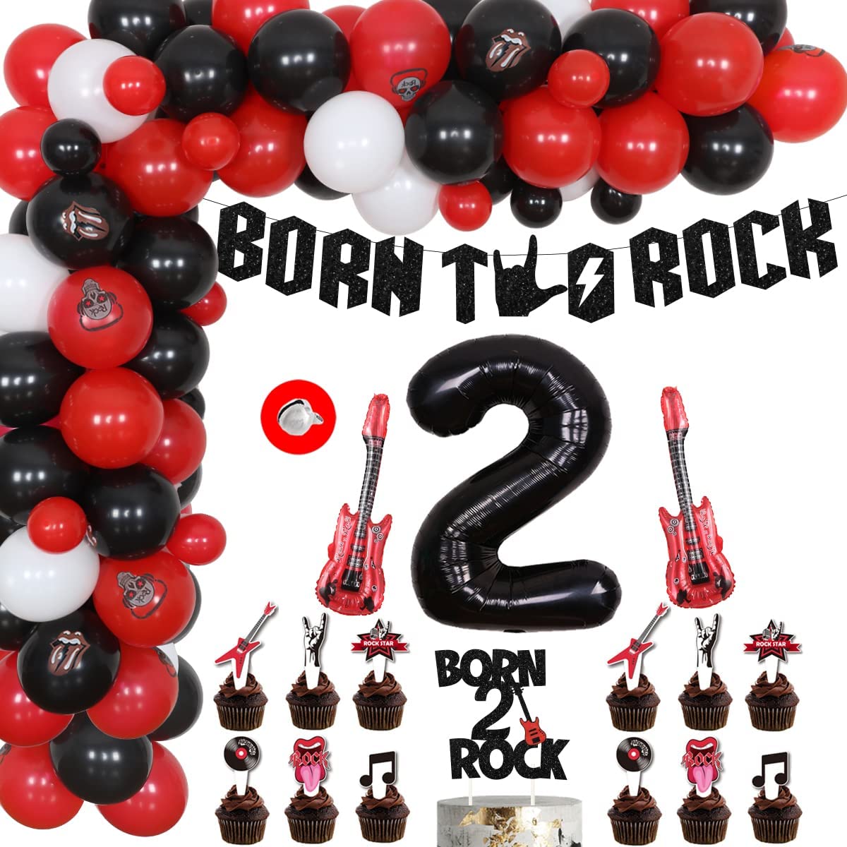 One Rocks st nd Birthday Decorations Cake Topper Banner Guitar Foil Balloons Music Themed Party Supplies 