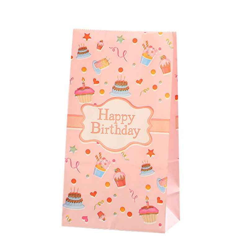 pcs Happy Birthday Gifts Bag Flower Pattern Kraft Paper Bags Candy Cake Packaging Boy Girl Anniversary Party Supplies 