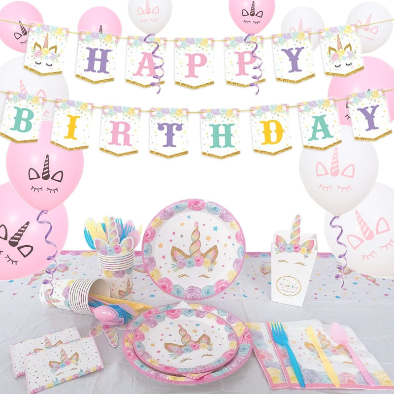 Pink Unicorn Birthday Party Decoration Supplies Tableware Paper Cup Plate Balloon Set Girls st nd rd Gift 