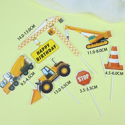 Boys Engineering Vehicle Cake Decor Digging Machine Toppers Crane Decors Happy Birthday Party Toys Gift 