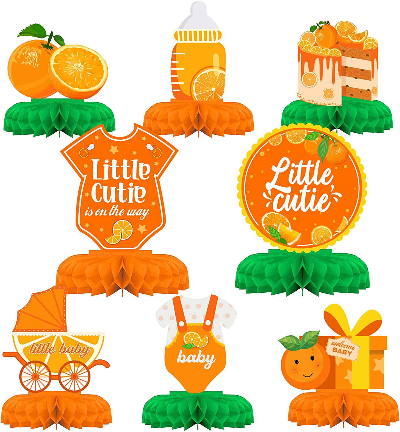 Little Cutie Table Honeycomb Centerpiece Baby Shower Birthday Party Decorations Orange Honeycomb Ornament Supplies PartyDecorHQ