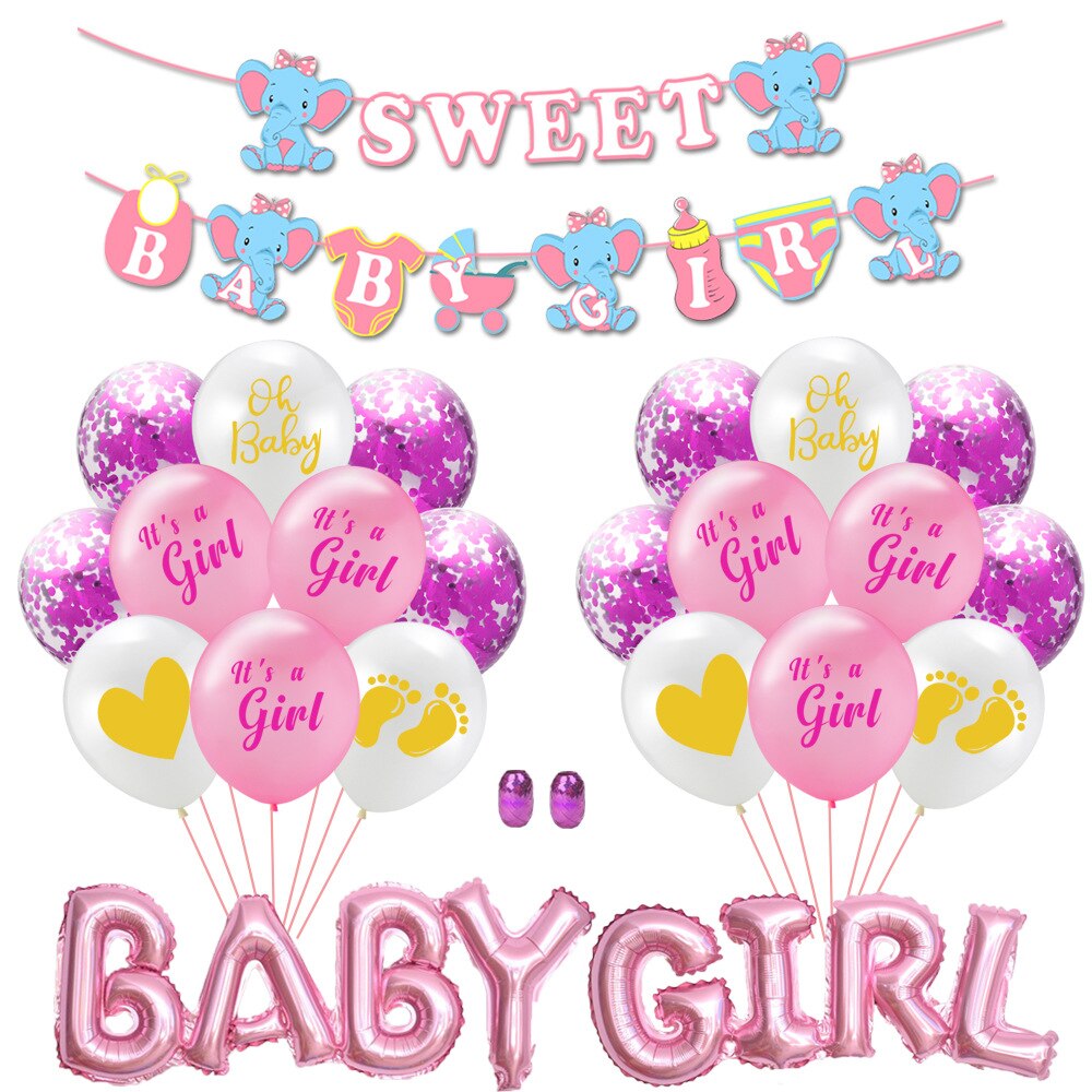 Girl Theme Party Decoration Wave Dot Foil Confetti Balloons Set Baby Gender Reveal Supplies 