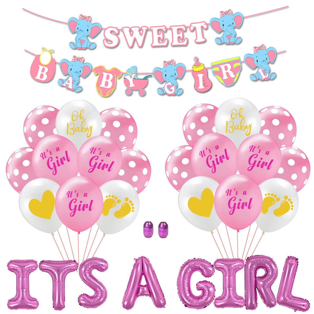 Girl Theme Party Decoration Wave Dot Foil Confetti Balloons Set Baby Gender Reveal Supplies 