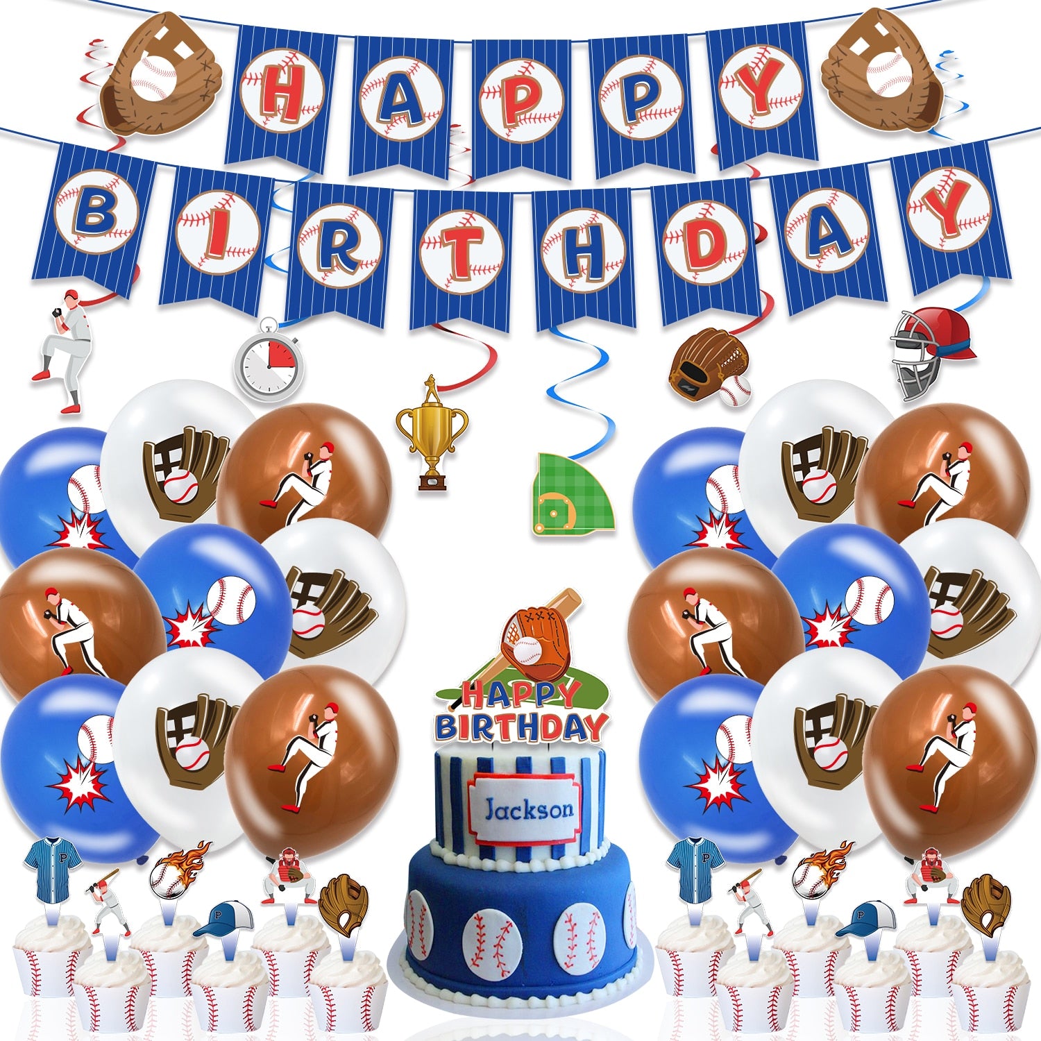 Baseball Theme Party Decoration Balloons Set Happy Birthday Banner Cake Topper Sports Supplies 