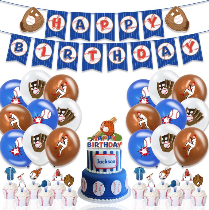 Baseball Theme Party Decoration Balloons Set Happy Birthday Banner Cake Topper Sports Supplies 