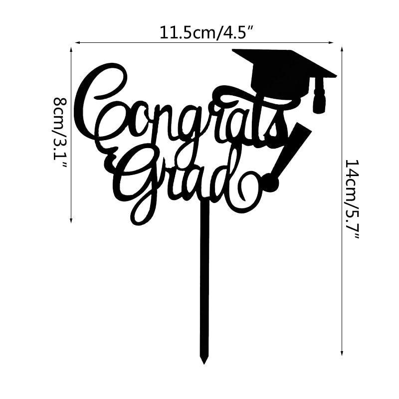 Class Cake Topper Congrats Grad Gold Black Acrylic Cupcake Toppers Graduations College Celebration Party Decorations 