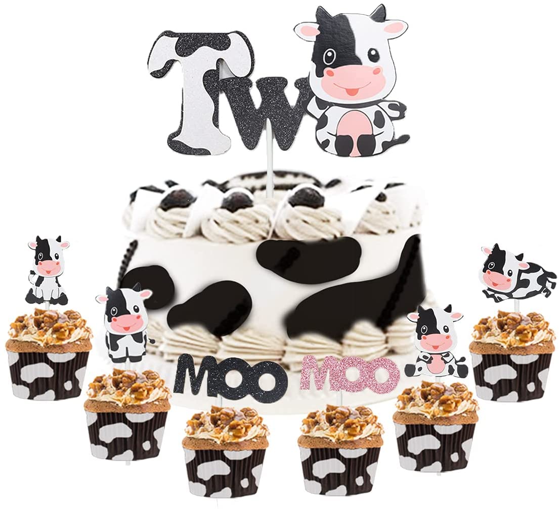 Cow Theme Party Decoration Cartoon Farm Animal Cupcake Toppers Boys Girls nd Birthday Supplies 