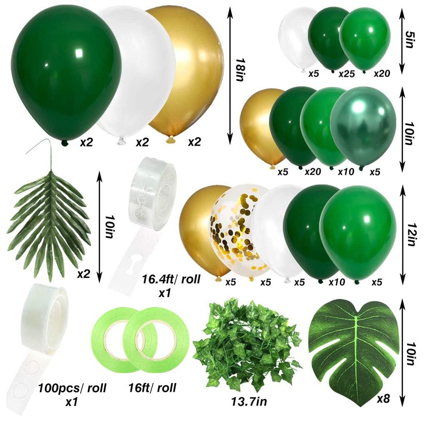 Jungle Theme Party Decoration Green Tropical Palm Leaf Latex Confetti Balloon Set Spring Birthday Supplies 