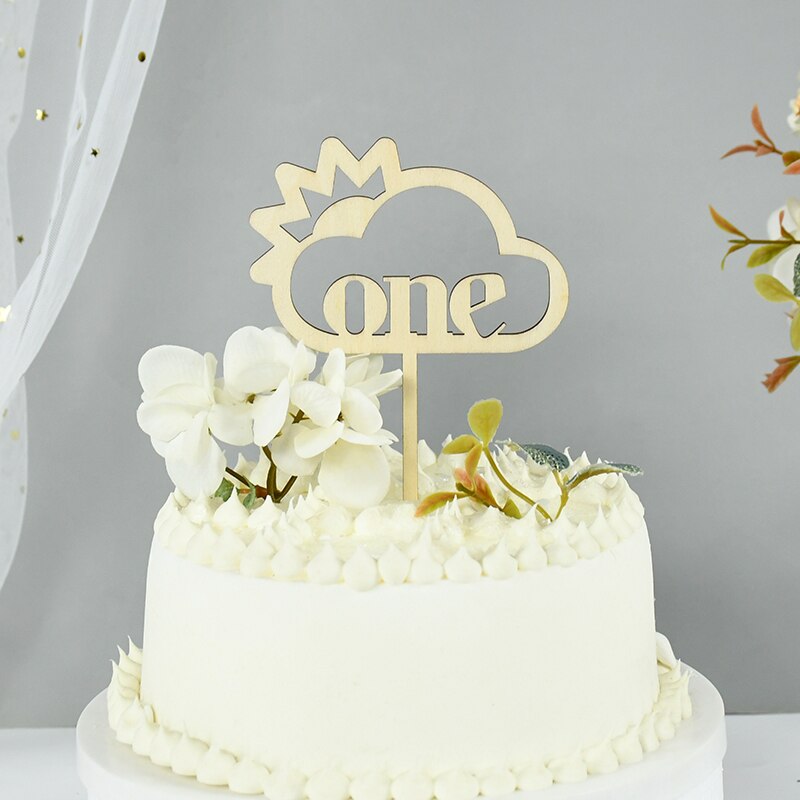 Wooden One Cake Topper Baby st Happy Birthday Toppers Love Newborn Party Dessert Decor Shower Supplies 