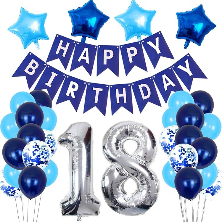 Years Old Birthday Party Decoration Blue Latex Balloon Kit Banner Foil Number Balloons Boys 