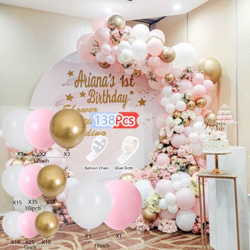 Balloons Arch Set Pink White Green Baloon Garland Baby Baptism Shower Balloon Kit Birthday Party Wedding Decoration 