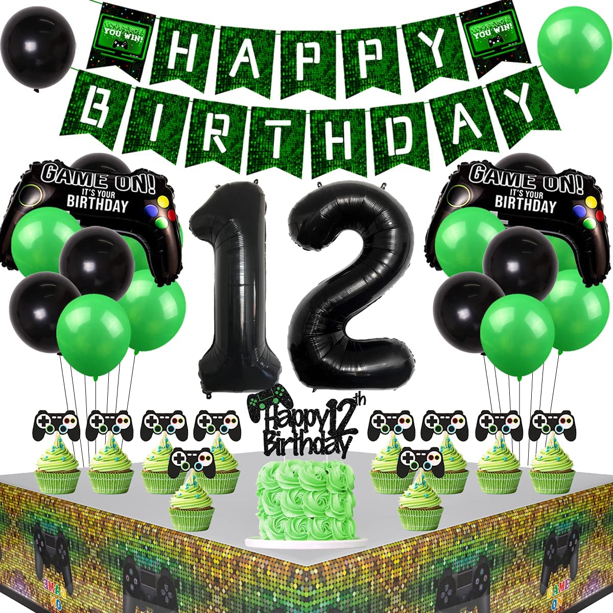 Game Theme Party Supplies Controller Balloons Set Cake Topper Happy Birthday Banner th Decorations 