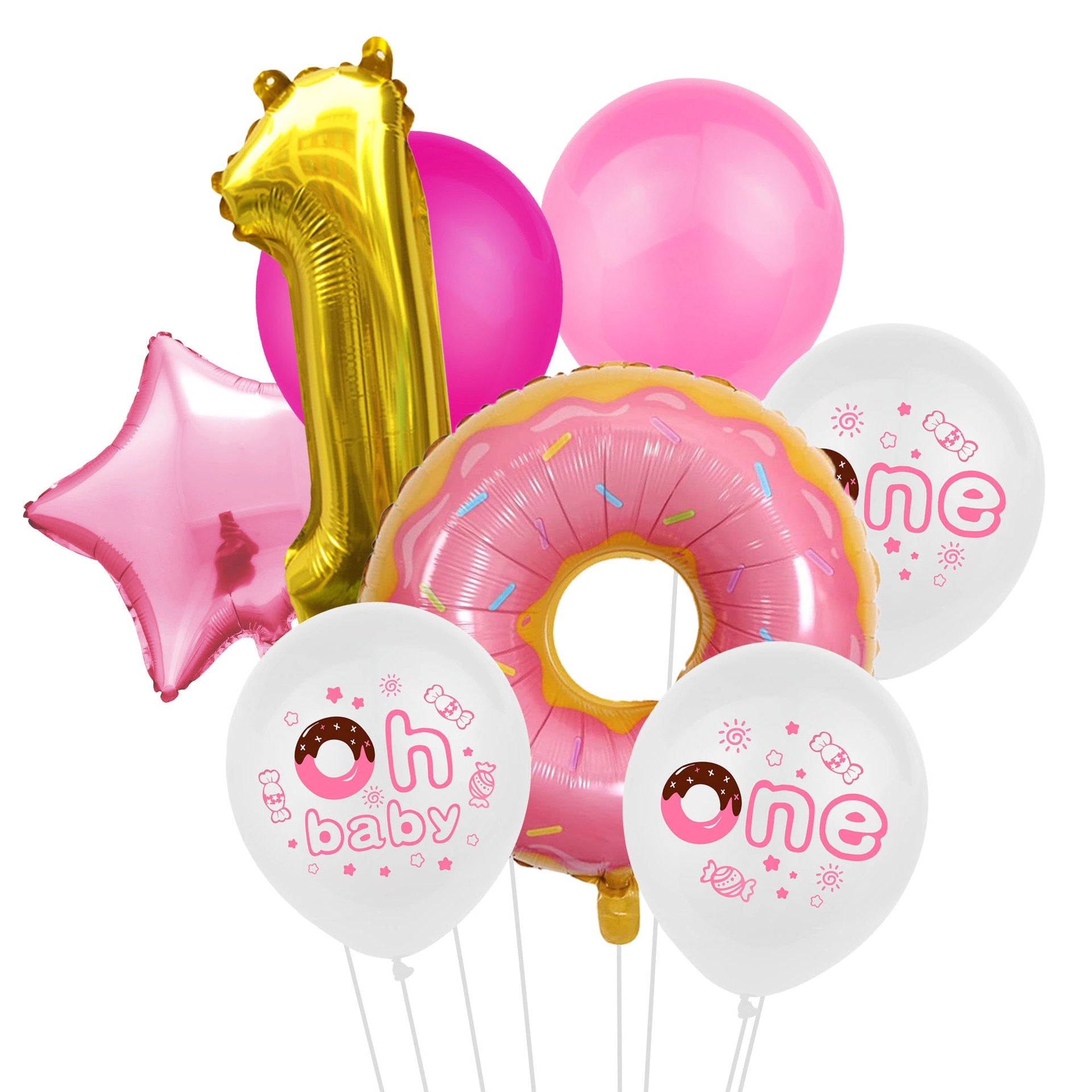 Donut Theme Party Decoration Pink White Balloon Set Rose Gold Star Foil Kids st Birthday Supplies 