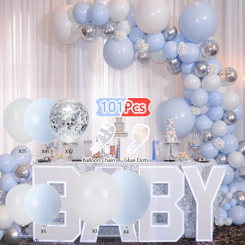 Balloons Arch Set White Blue And Silver Sequins Balloon Garland Birthday Party Wedding Baby Baptism Shower Balloon Decoration PartyDecorHQ