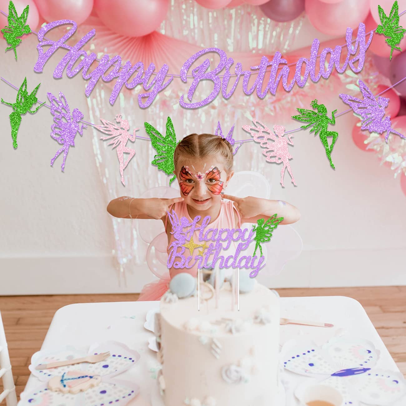 Purple Fairy Theme Party Decorations Happy Birthday Banner Cake Topper Girl st nd th Supplies 