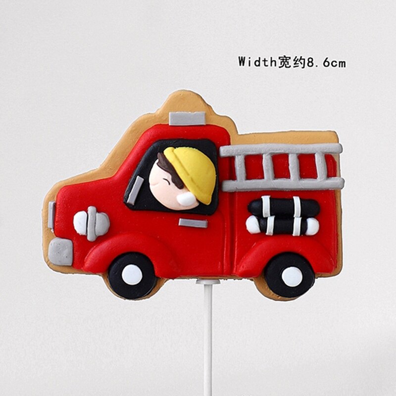 Happy Birthday Cake Toppers Party Supplies Fireman Set Fire Ladder Truck Decoration Boy Children's Day Decorate Gifts 