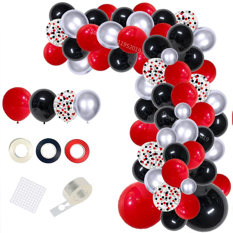 Red Black Silver Balloon Garland Arch Kit, Las Vegas Casino Party Decors alloon BBQ Hollywood Poker Theme Birthday Graduatio Inflatable Decorations