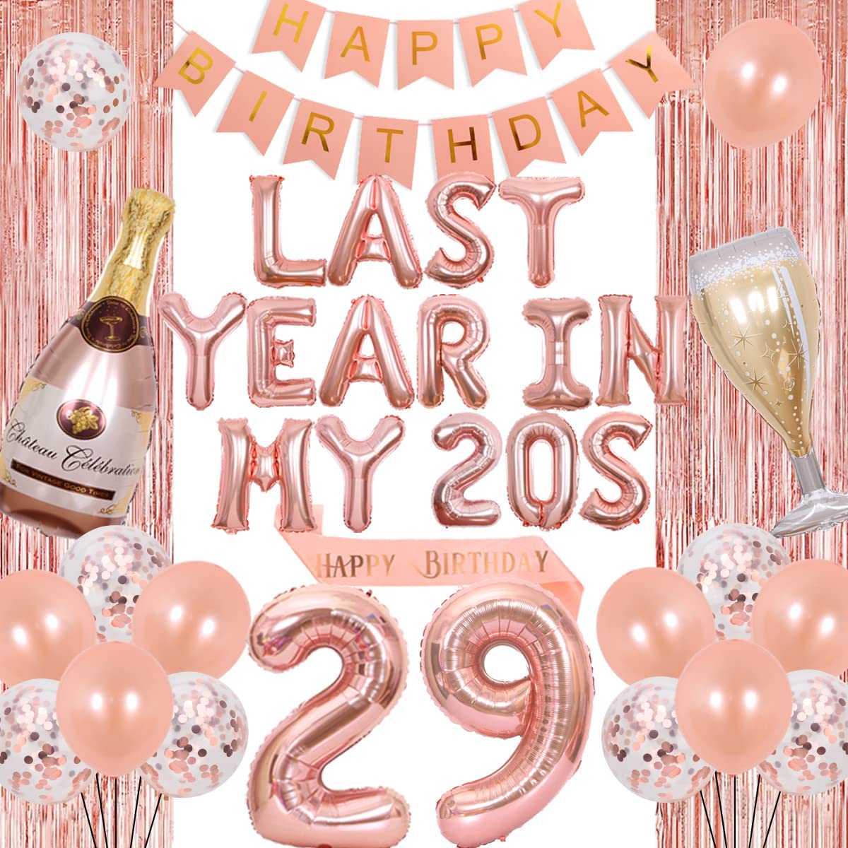 th Birthday Party Decorations Foil Balloons Rose Gold Sliver Last Year Banner Happy Sash 