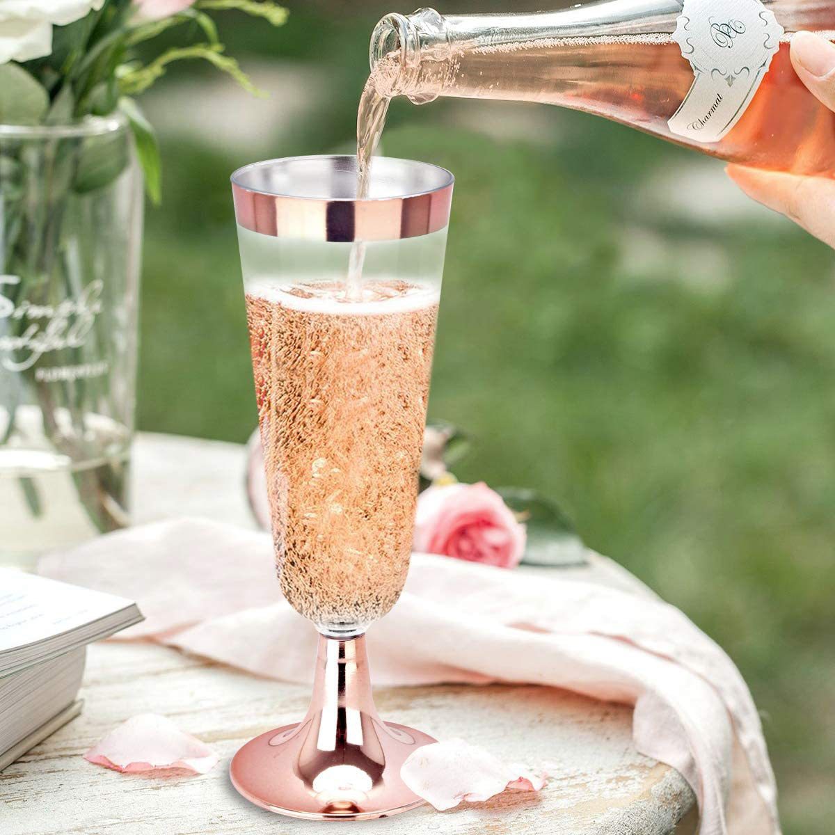 pcs Rose Gold Silver Disposable Goblets Cup Plastic Transparent Drink Champagne Cups Wedding Birthday Party Festival Supplies 