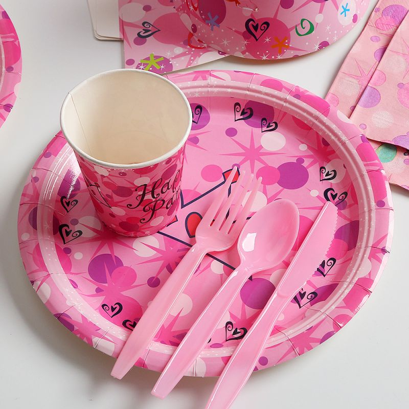 pcs Birthday Party Disposable Tableware Kit Blue Pink Paper Plate Napkin Cup Boy Girl Anniversary Decoration Baby Shower 