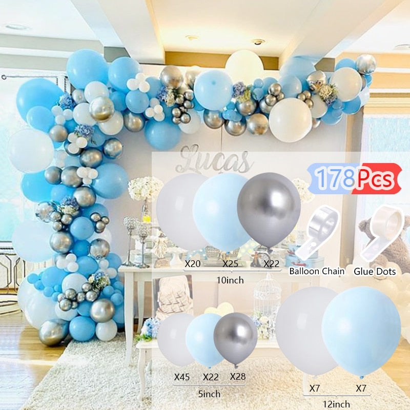 Balloon Arch Set Pink Blue White Confetti Garland Wedding Baby Baptism Shower Birthday Party Balloons Decoration Inflatable Decorations