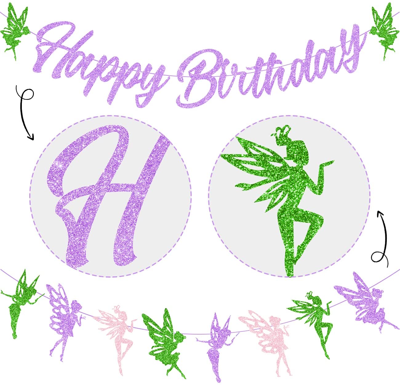 Purple Fairy Theme Party Decorations Happy Birthday Banner Cake Topper Girl st nd th Supplies 