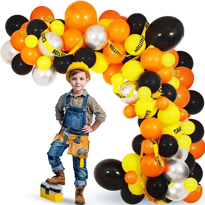 Orange Black Latex Balloon Set Party Garland Decoration Kids Engineering Construction Theme Birthday Supplies Inflatable Decorations