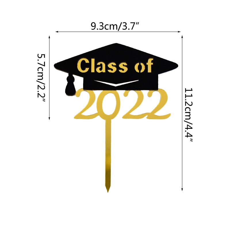 Class Cake Topper Congrats Grad Gold Black Acrylic Cupcake Toppers Graduations College Celebration Party Decorations 