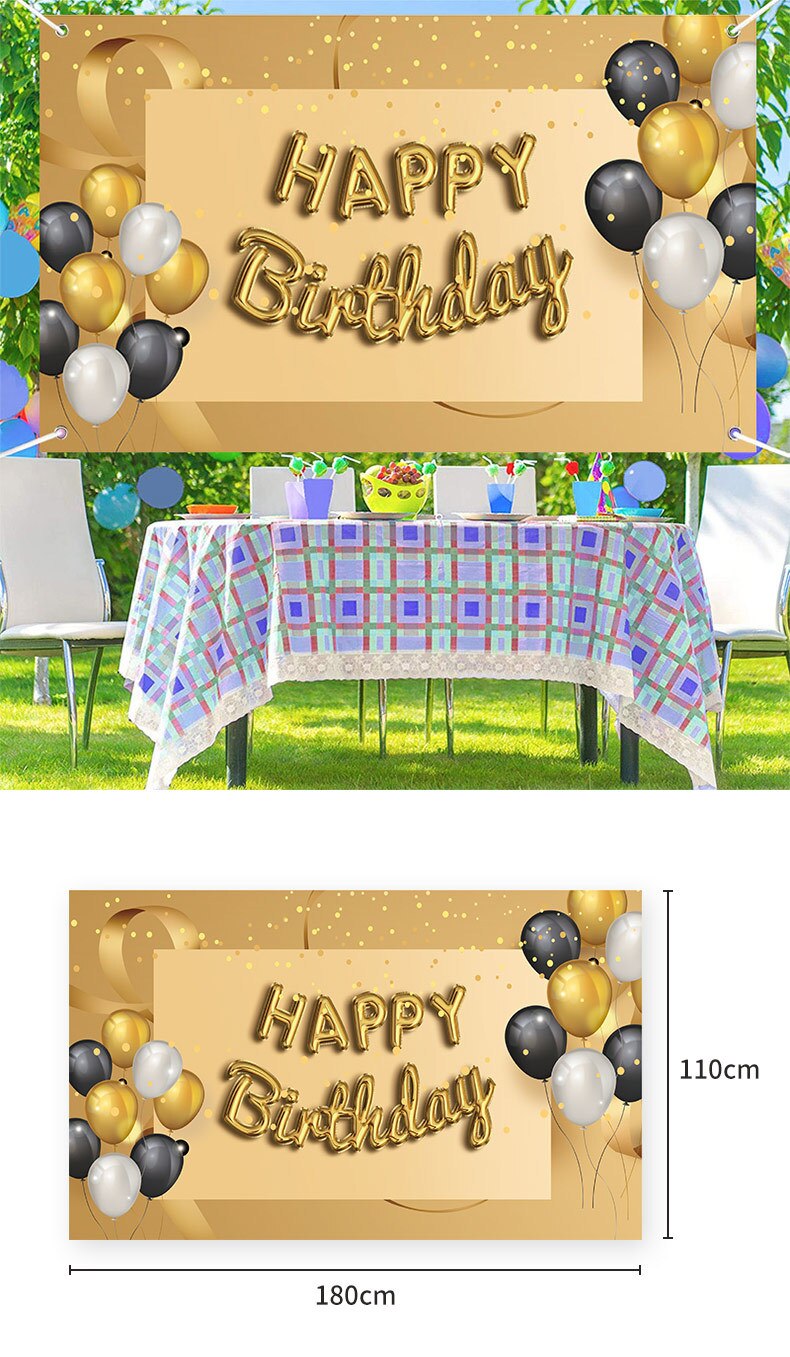 Golden Happy Birthday Letter Background Cloth Party Decoration Backdrop Curtains Supplies Home Decor 