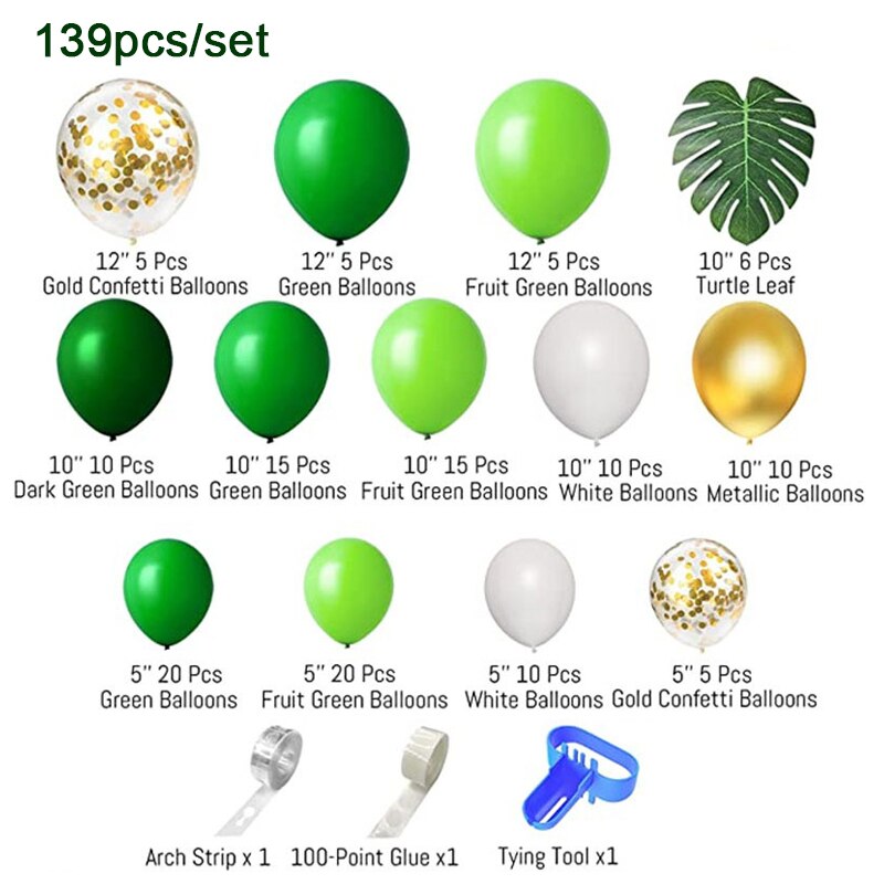 pcs Jungle Party Balloons Garland Arch Kit Green White Metallic Ballon Birthday Decoration Baby Shower Globes Inflatable Decorations