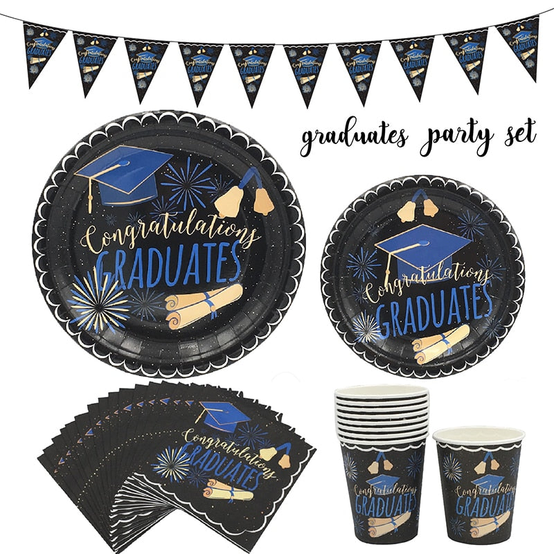 New Graduation Party Disposable Tableware Paper Cup Napkin Banner Kids Gradua Celebration Birthday Decoration Supplies 