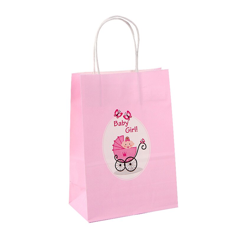 pcs Baby Shower Gifts Bag Pink Blue Handheld Paper Bags Candy Packaging Boy Girl Birthday Anniversary Party Supplies 