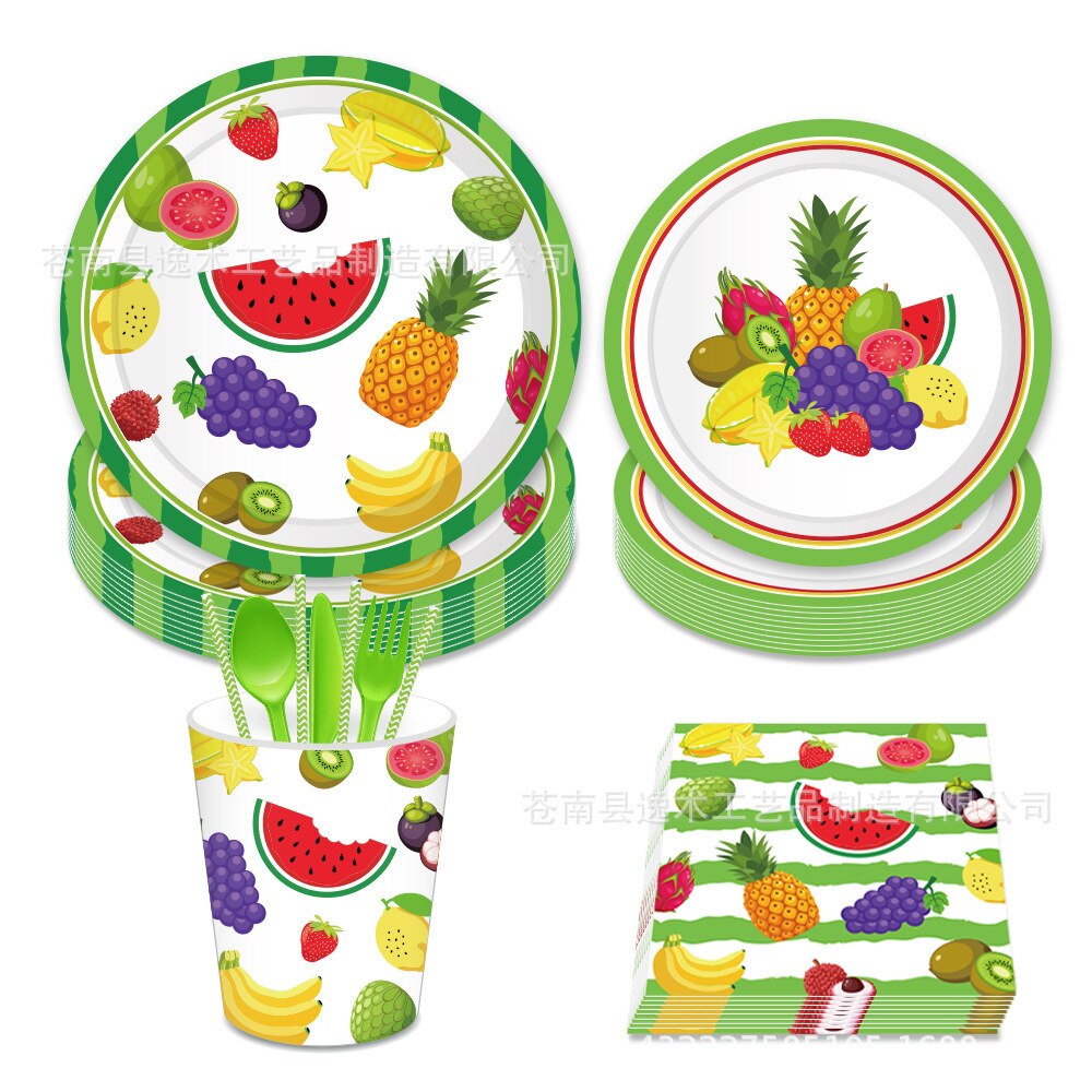 Summer Fruit Cake Paper Plate Cup Disposable Tableware Set Birthday Party Baby Shower Decoration Supplies 