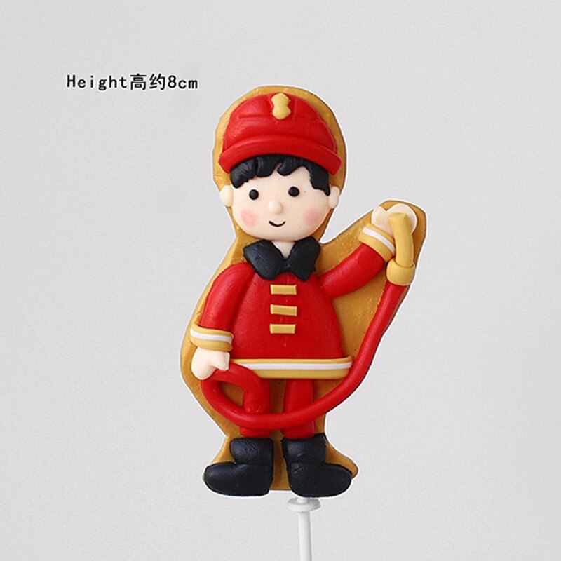 Happy Birthday Cake Toppers Party Supplies Fireman Set Fire Ladder Truck Decoration Boy Children's Day Decorate Gifts 