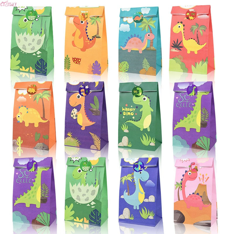 pcs Cute Dinosaur Packaging Bags Kids Birthday Party Gift Bag Paper Candy Favor Boxes Sticker Dino Decor 