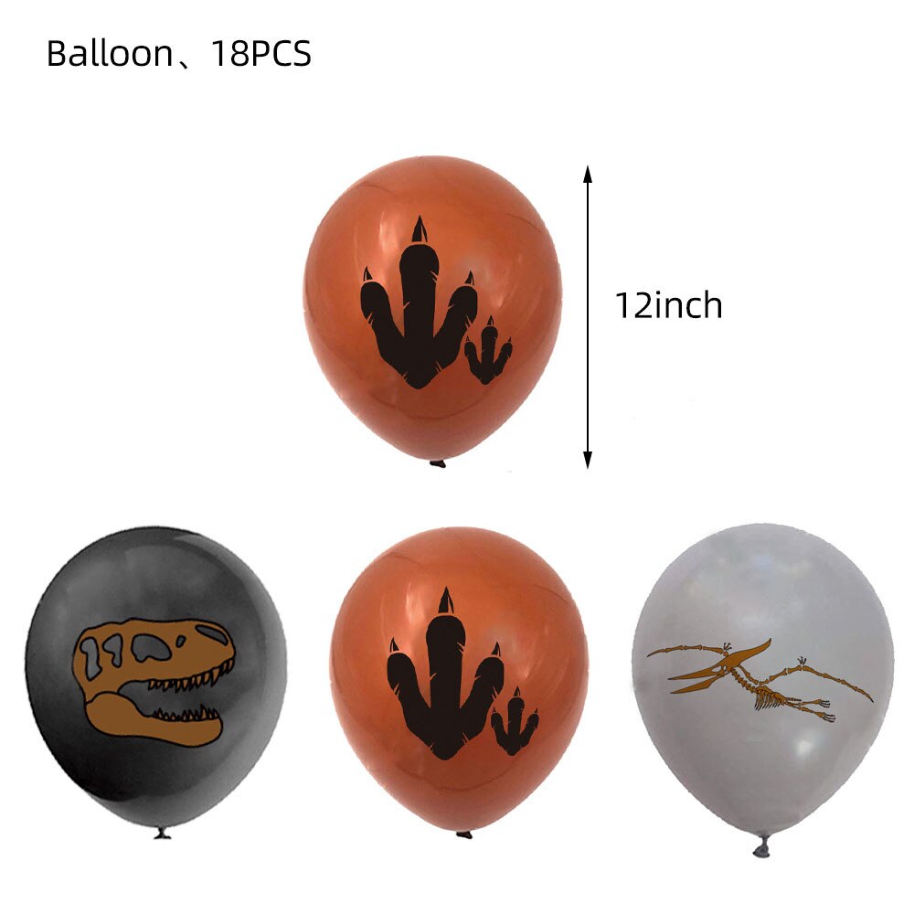 Ancient Dinosaur Fossil Themed Latex Balloons Set Paper Banner Cake Topper Spiral Ornament Birthday Party Decoration 