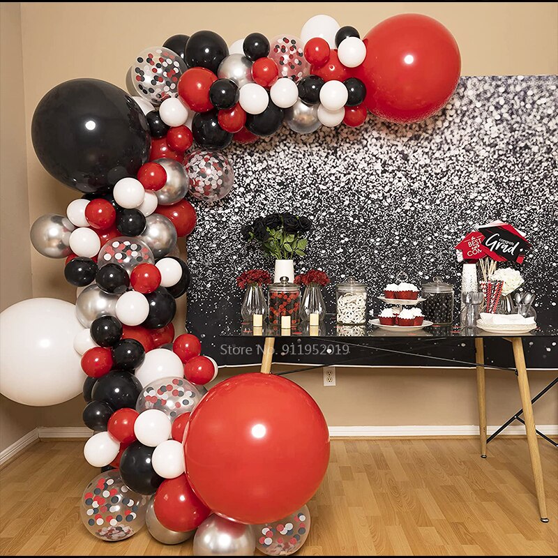 Red and Black Balloon Garland Kit Party Decorations for Graduation or Boy Birthday - BBQ Baby Shower, Casino, Poker, Vegas, Lady PartyDecorHQ