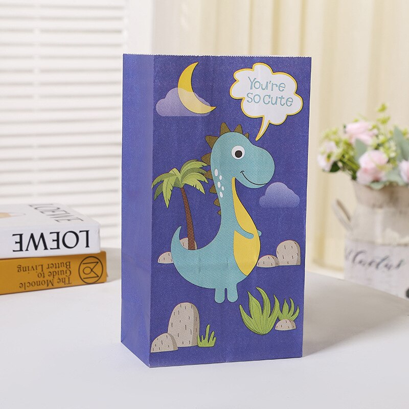 pcs Cartoon Dinosaur Gifts Bags Kraft Paper Candy Cooking Bag Packaging Jungle Birthday Decoration Baby Shower Guests Gift 