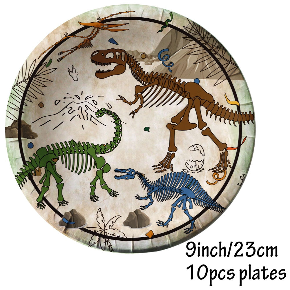 Cute Dinosaur Birthday Decorations Disposable Tableware Plates Cups Jungle Dino Party Banner Kids Summer Supplies 