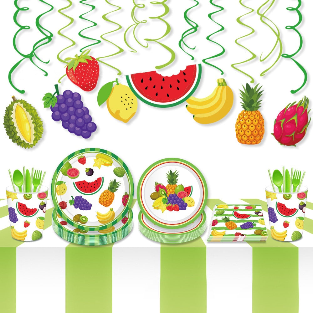 Summer Fruit Cake Paper Plate Cup Disposable Tableware Set Birthday Party Baby Shower Decoration Supplies 